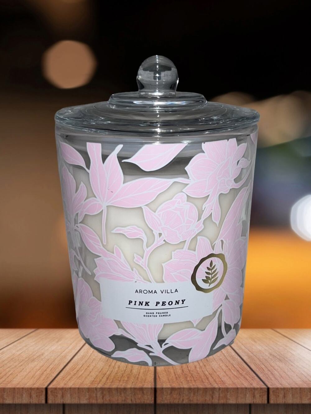 NEW! Aroma Villa Candle Co. Pink Peony Scented Candle with Lid 12 oz